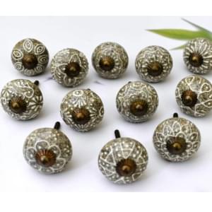 Ceramic Knobs for Cabinets - 12Pcs Grey and White Hand Painted Ceramic Knobs for Cupboard Door Drawer Furniture Handles for Kitchen Bathroom Cabinet Dresser Handmade Pottery Decorative Knobs