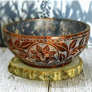 Carved Soapstone Serving,Incense Burner,Cleansing, Burning Sage, Smudge Bowl 5" x 2" -Multipurpose (Sun)