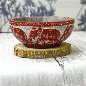 Carved Soapstone Serving,Incense Burner,Cleansing, Burning Sage, Smudge Bowl 5" x 2" -Multipurpose (Elephant)