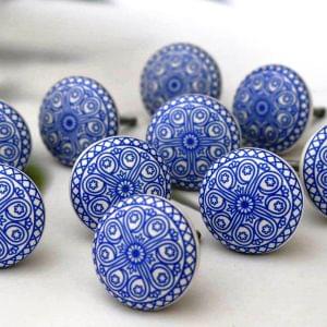 Ceramic Knobs for Cabinets - Set of 10 Decorative Blue Ceramic Knobs for Home Kitchen Cabinet Drawer Wardrobe and Dresser Pulls